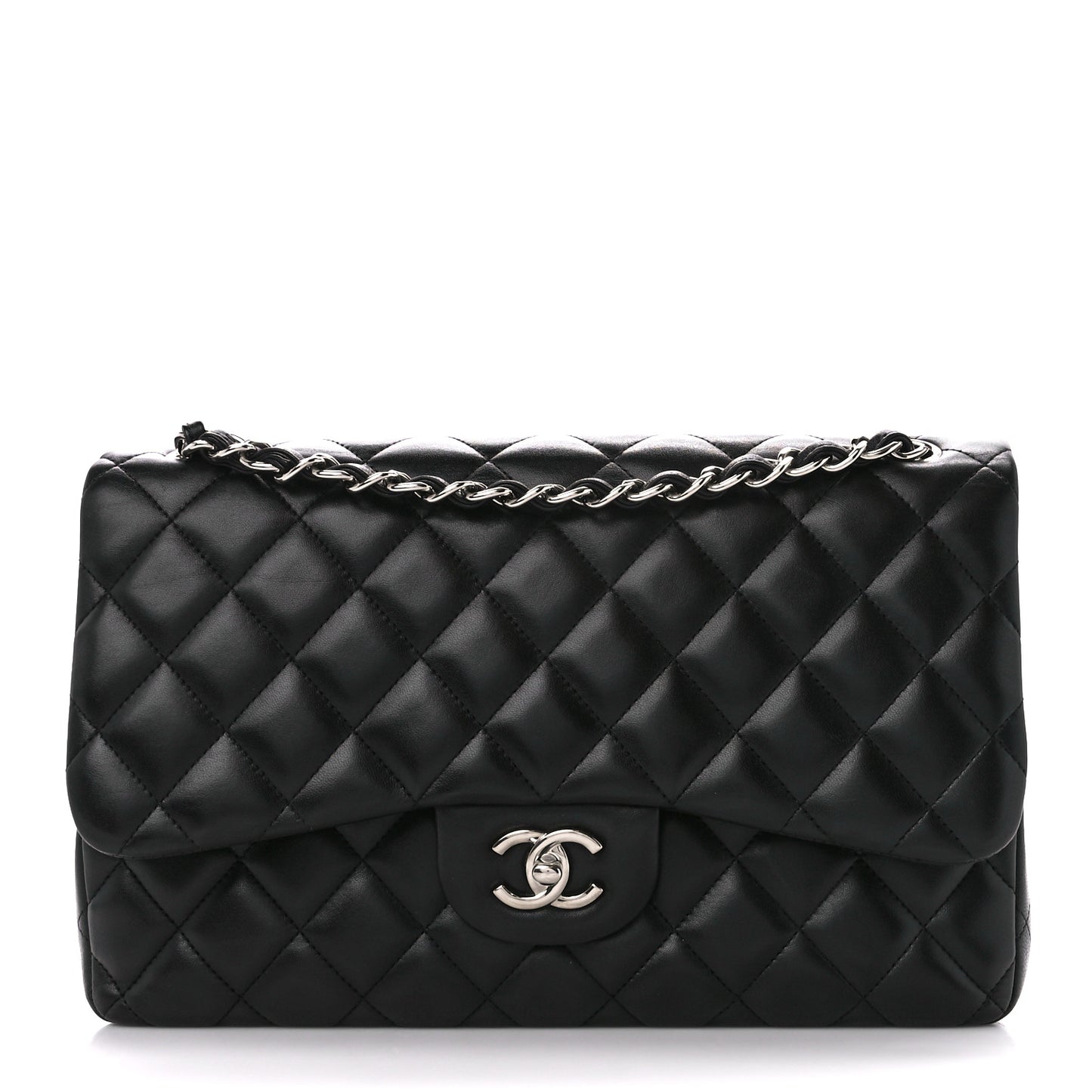 Lambskin Quilted Jumbo Double Flap Black