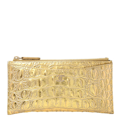 Chanel Calfskin Crocodile Embossed Cocodile Zip Pouch Gold 1 of 4
