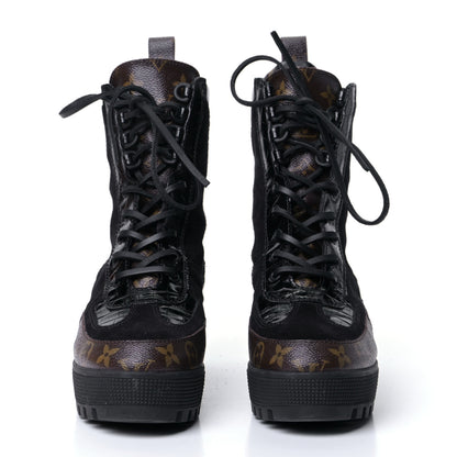 Louis Vuitton Suede Calfskin Crocodile Embossed Patent Monogram Laureate Platform Desert Boots 40 Black 9 of 18