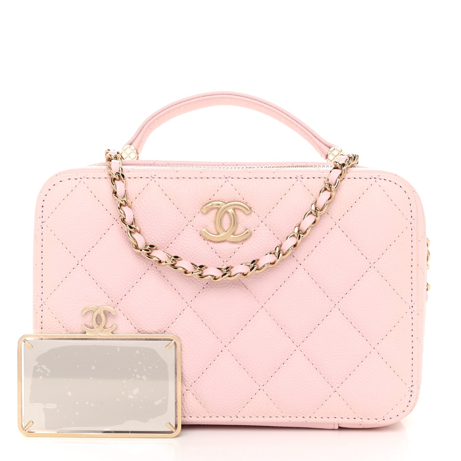 Chanel Caviar Quilted Top Handle Vanity Case Pink 3 of 12