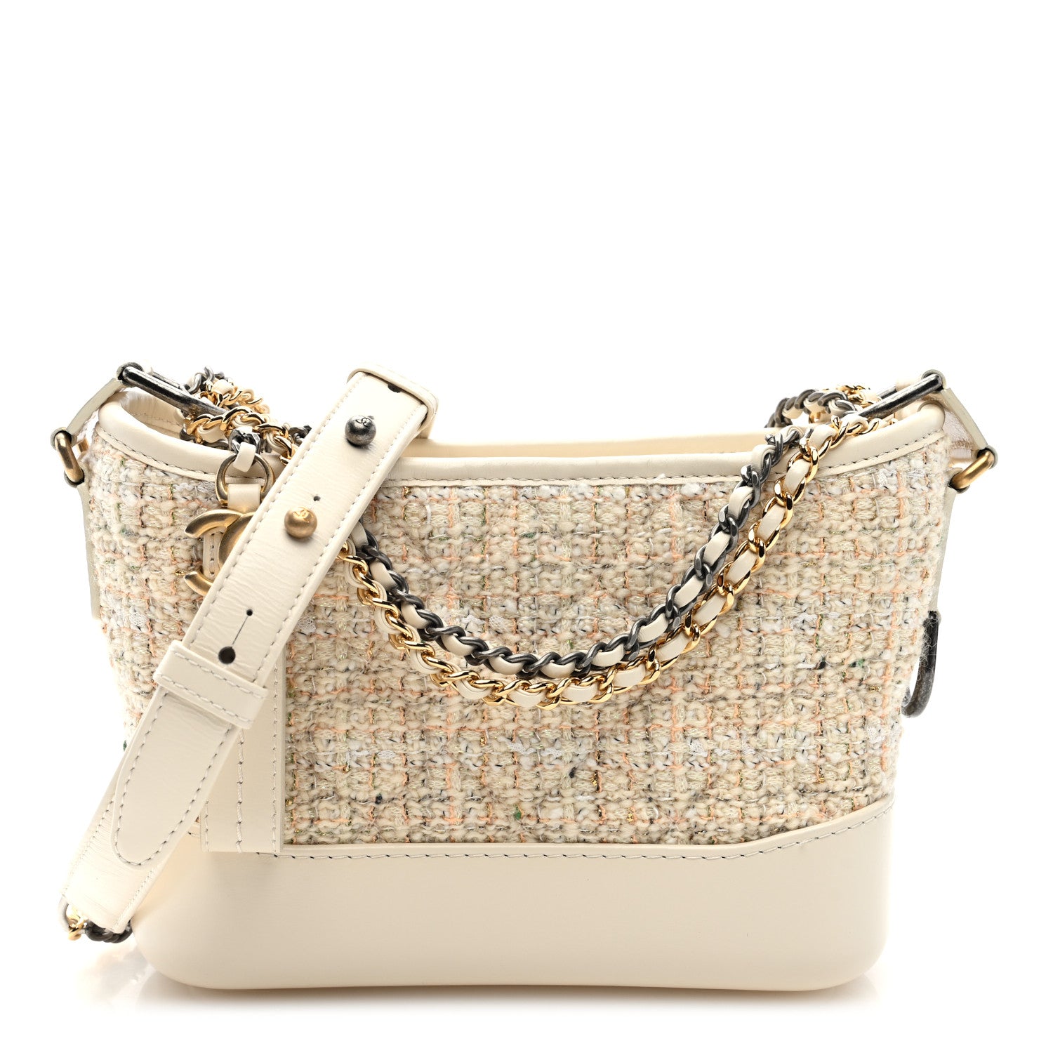 Chanel Tweed Calfskin Quilted Small Gabrielle Hobo Beige Ivory 1 of 10