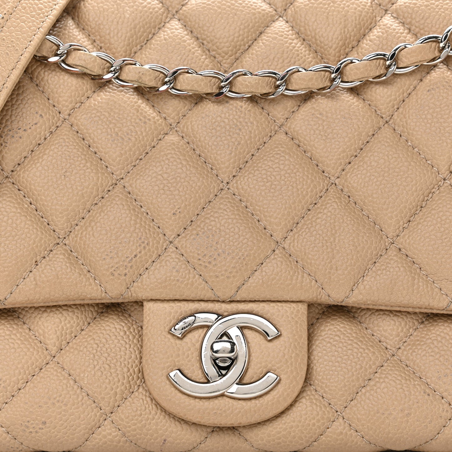 Caviar Quilted Jumbo Easy Flap Beige