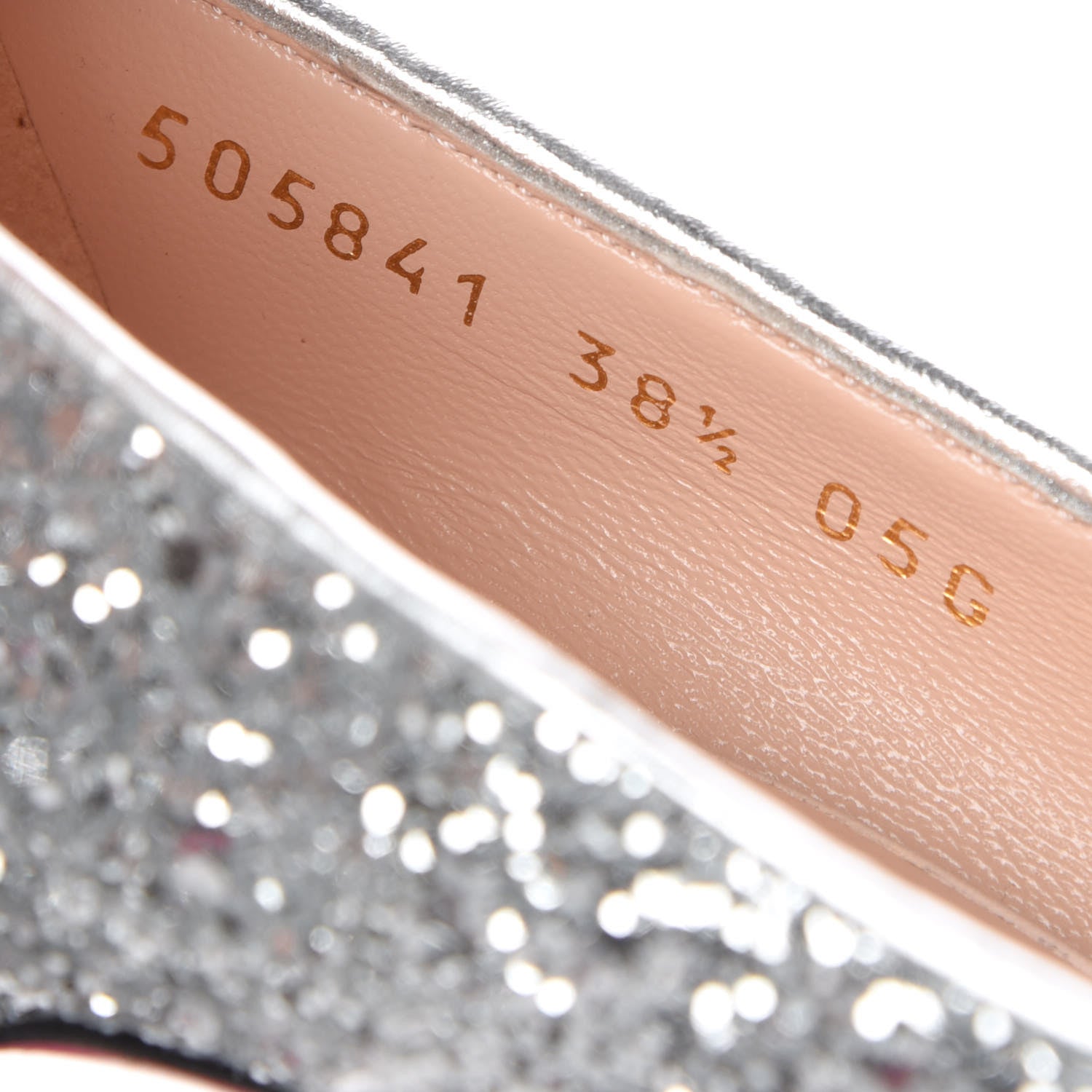 Gucci Nappa Silk Glitter Removable Crystal Heart Pumps 38.5 Argento 10 of 11