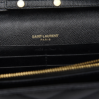 Saint Laurent Grain De Poudre Matelasse Chevron Monogram Chain Wallet Black 5 of 8