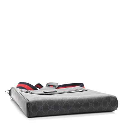 Gucci GG Supreme Monogram Appia Calfskin Web Flat Messenger Bag Black Grey 4 of 12
