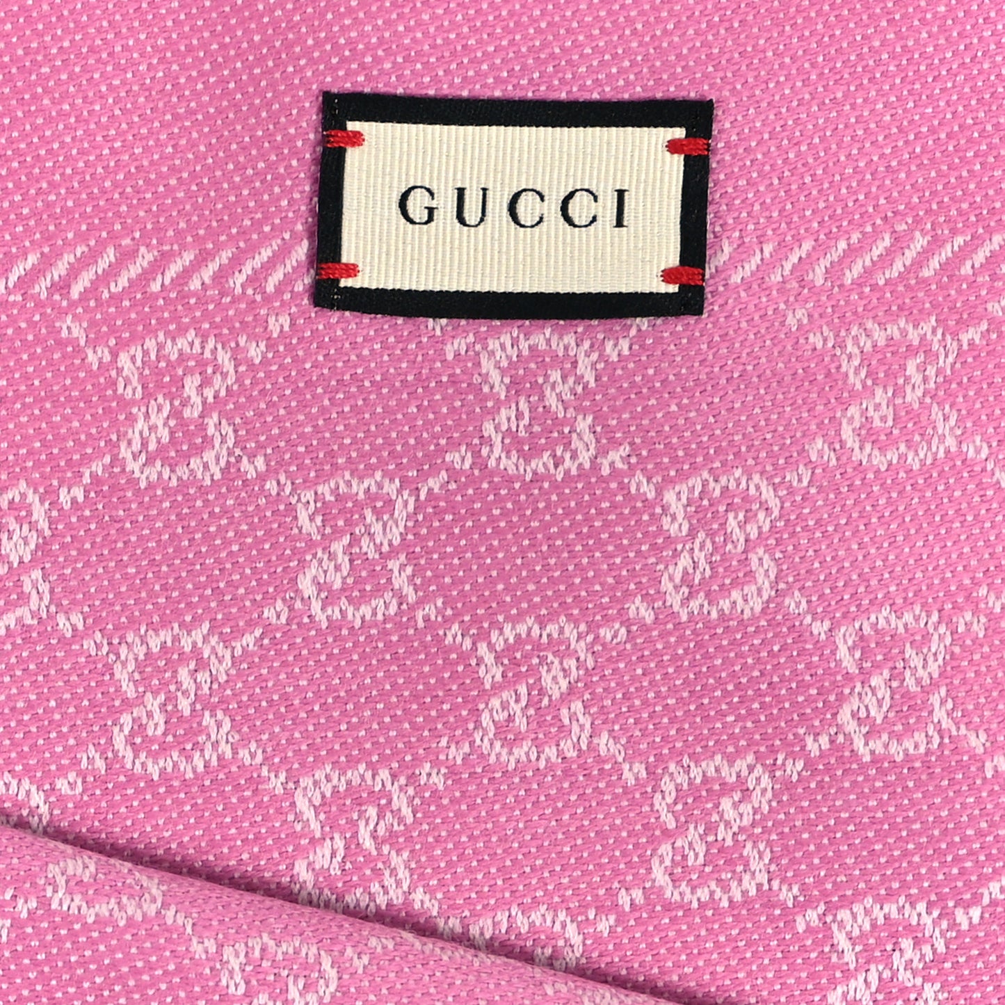 Wool Jacquard GG Monogram Reversible New Sten Fringe Scarf Ivory Pink