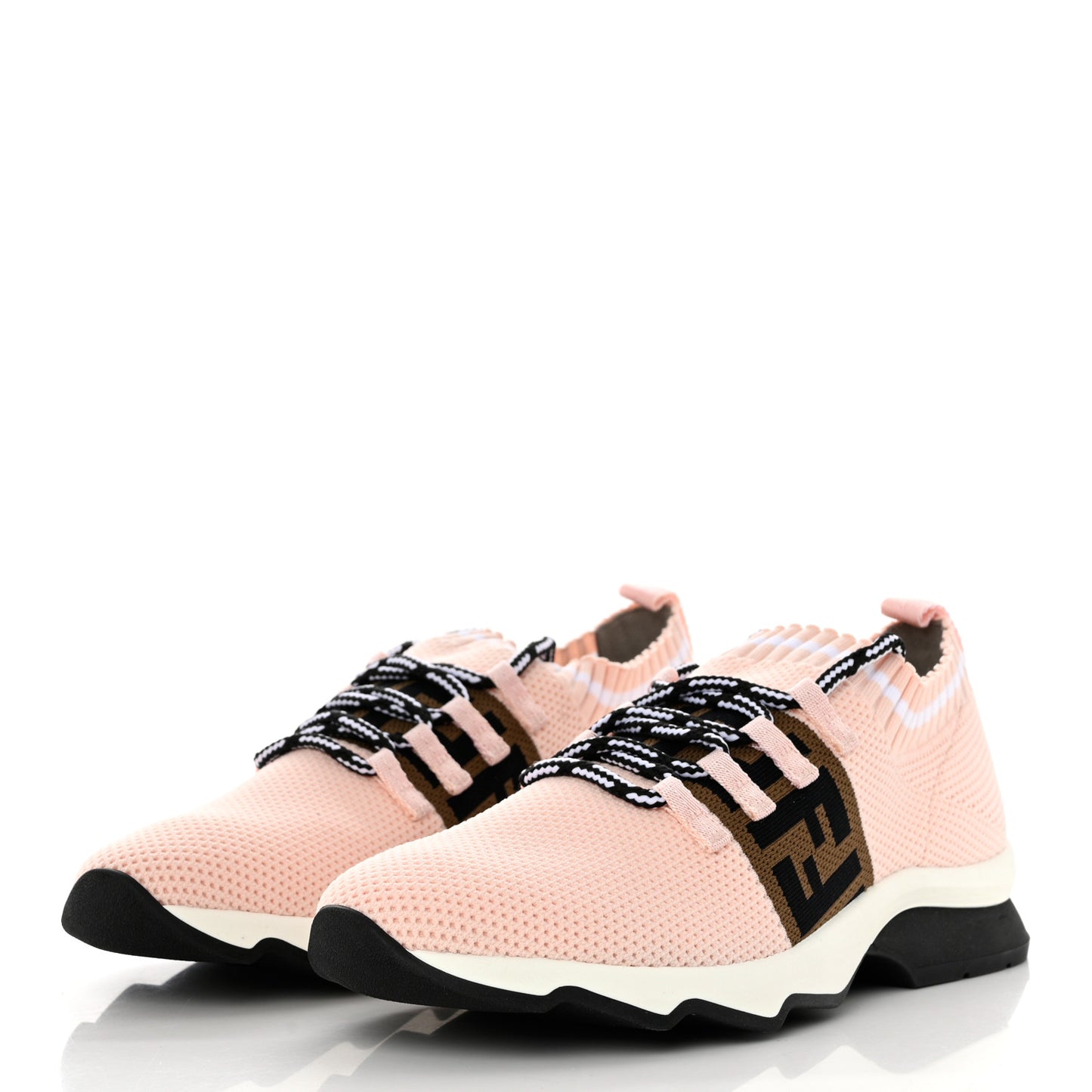 Stretch Knit Jacquard FF Lace-Up Sock Sneakers 38.5 Pink