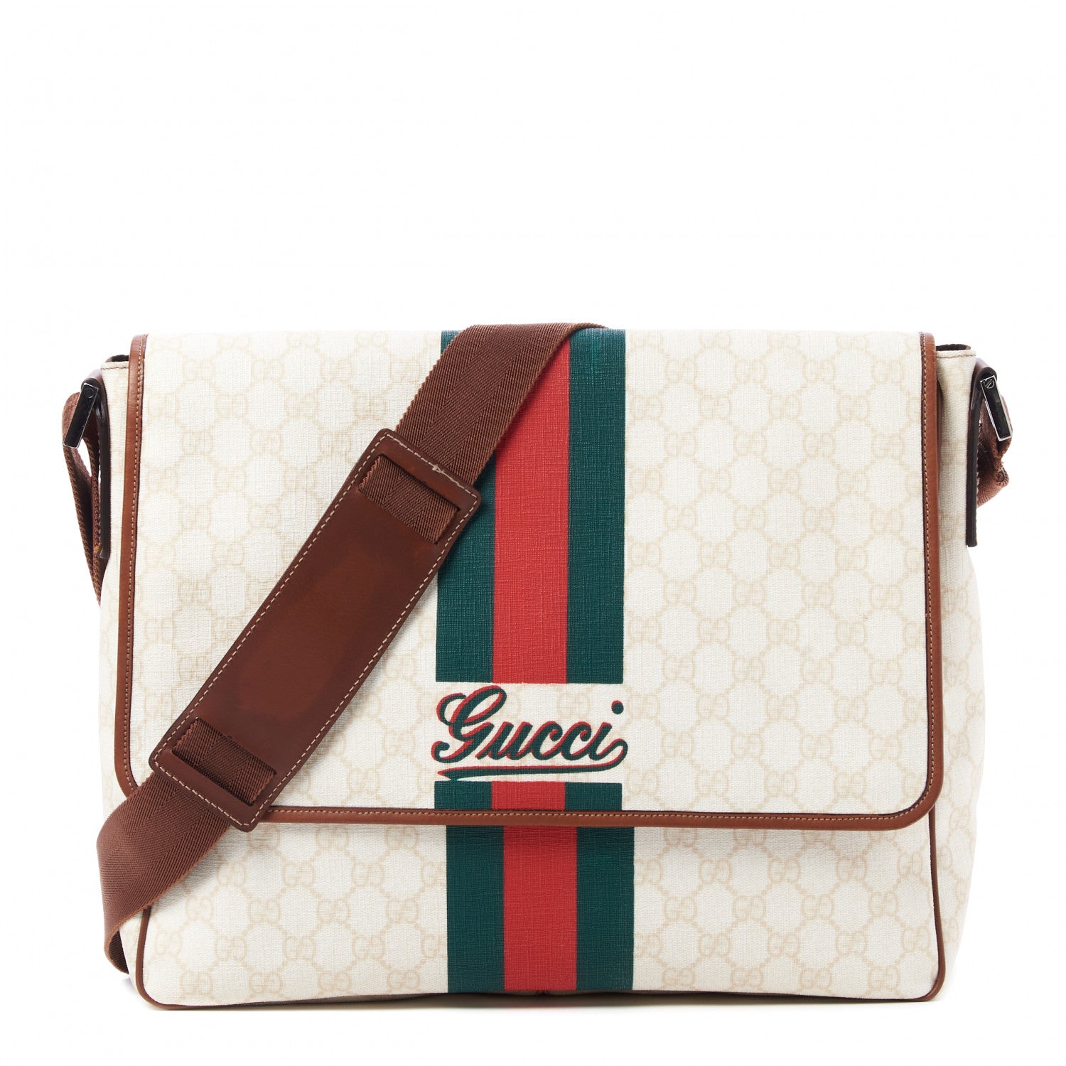 Gucci Monogram Web Stripe Medium Flap Messenger Bag White 1 of 10