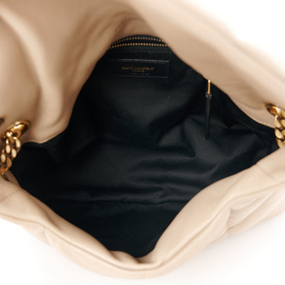 Saint Laurent Lambskin Quilted Small Loulou Puffer Monogram Chain Satchel Dark Beige 5 of 11