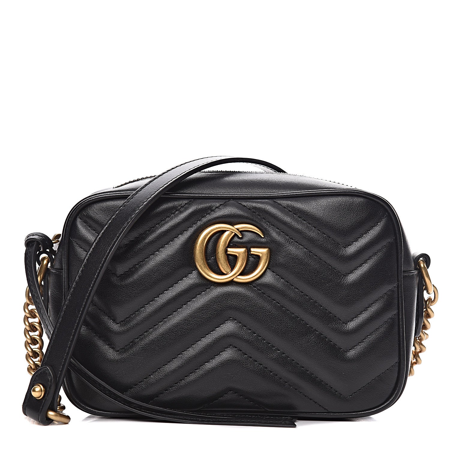 Gucci Calfskin Matelasse Mini GG Marmont Chain Shoulder Bag Black 1 of 12