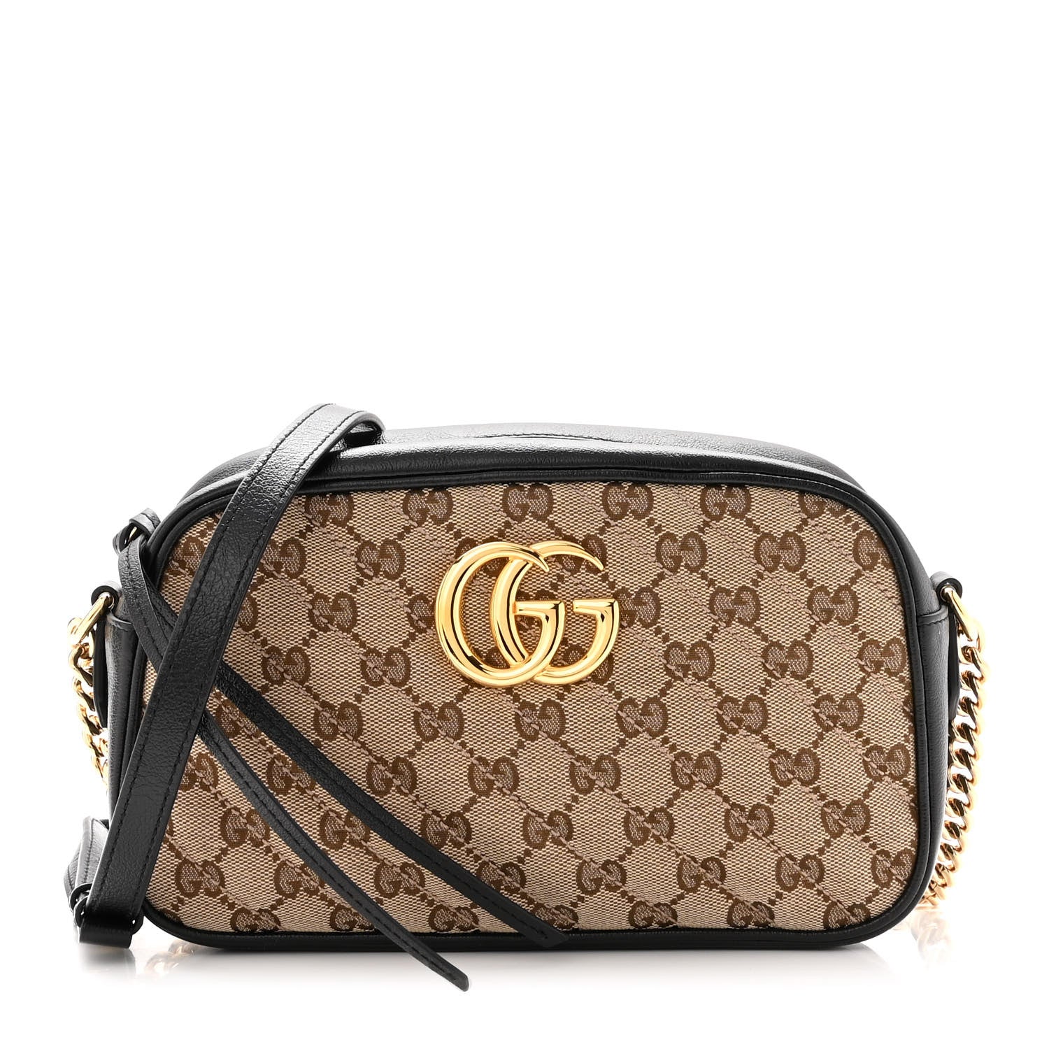Gucci Monogram Matelasse Diagonal Small GG Marmont Chain Shoulder Bag Beige Black 1 of 10