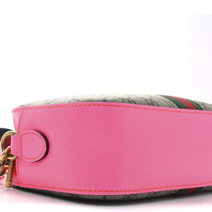 Gucci GG Supreme Monogram Textured Dollar Calfskin Web Ophidia Small Crossbody Bag Beige Ebony Fuchsia 8 of 11