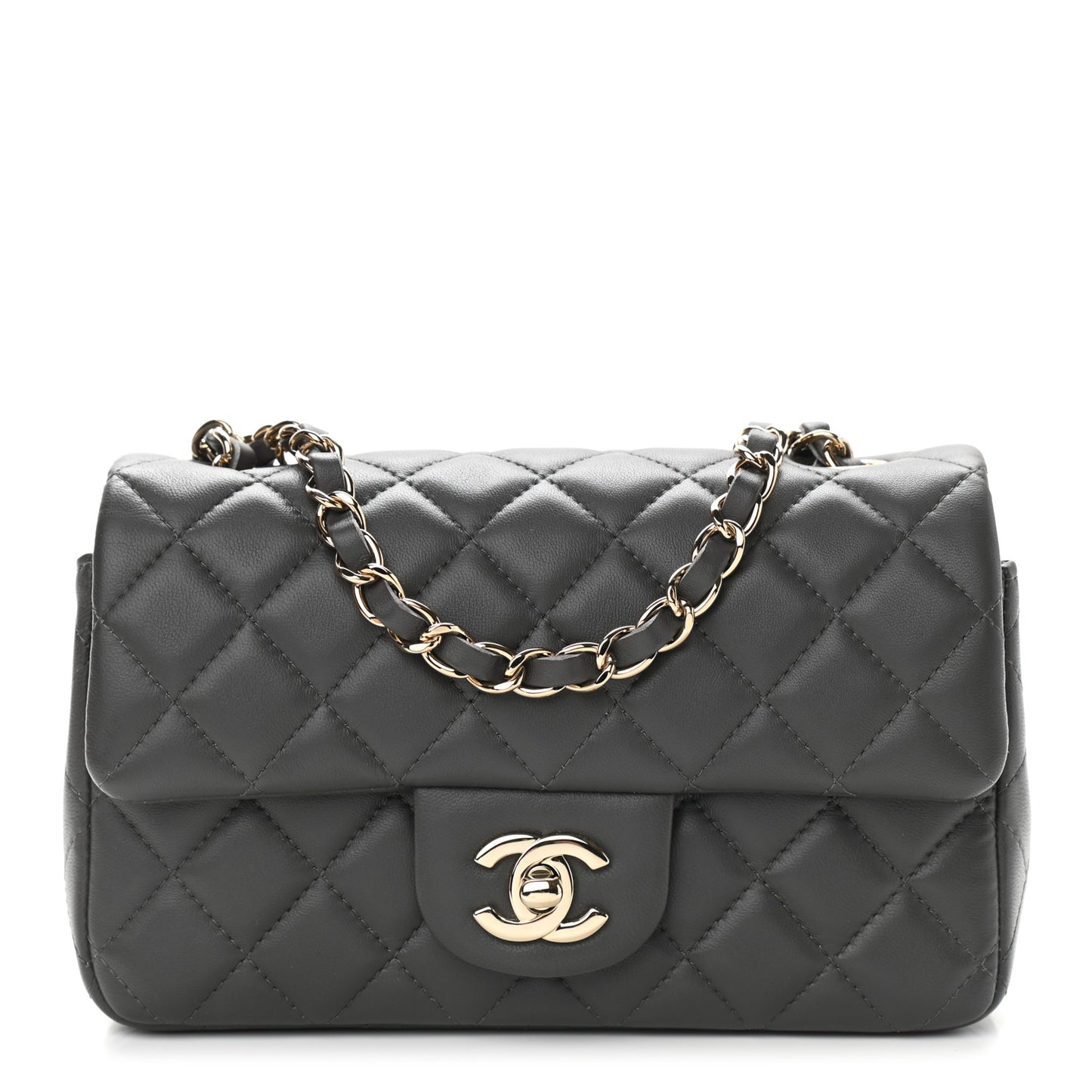 Lambskin Quilted Mini Rectangular Flap Dark Grey