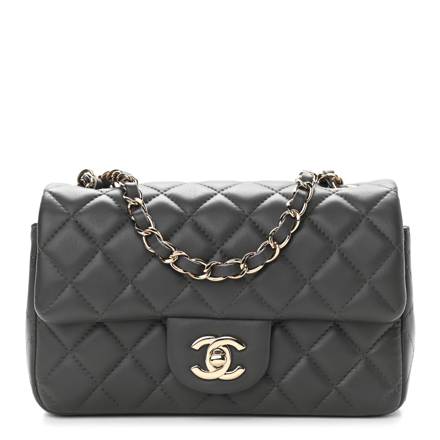 Chanel Lambskin Quilted Mini Rectangular Flap Dark Grey 1 of 9