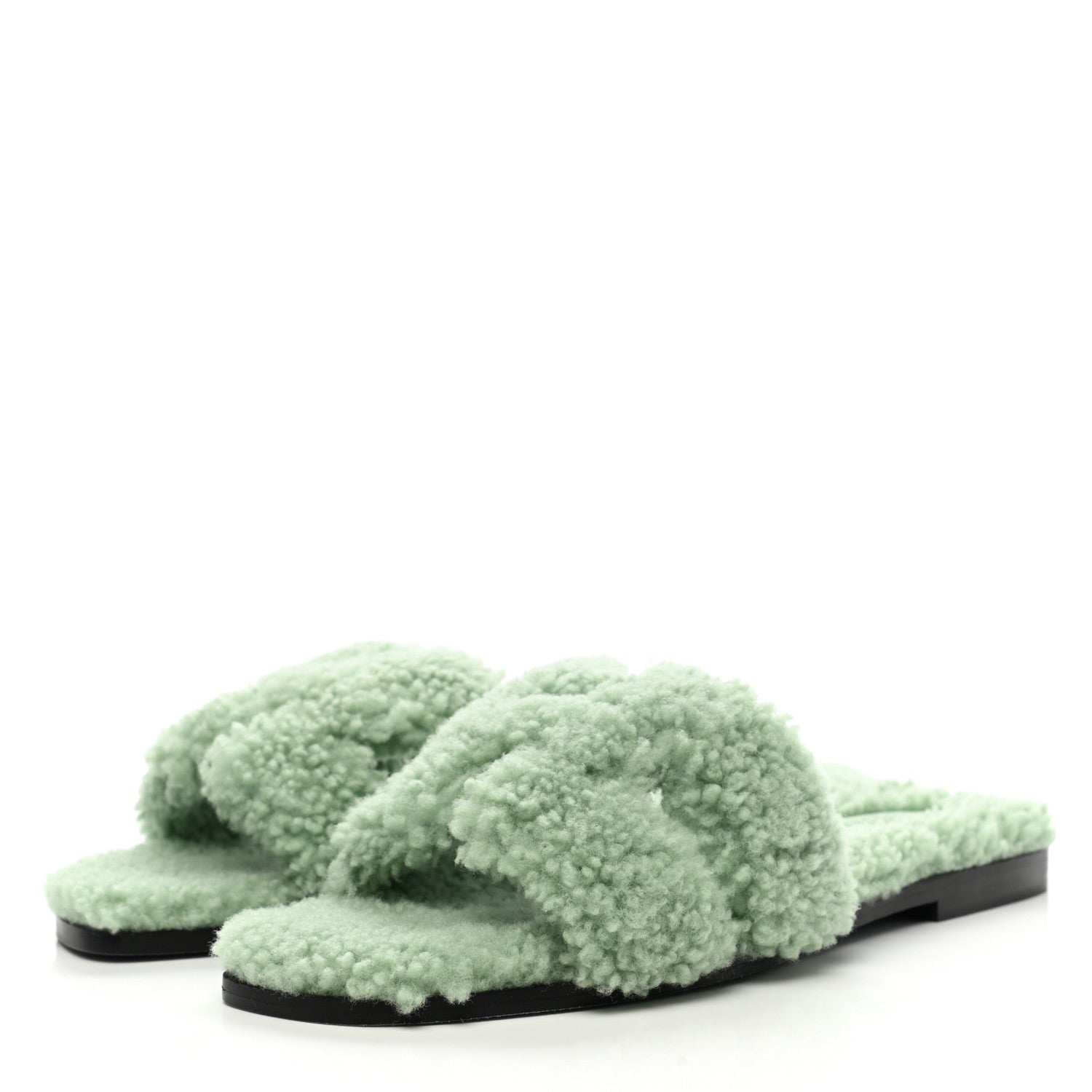 Hermes Woolskin Oran Sandals 39 Vert D’Eau 3 of 8