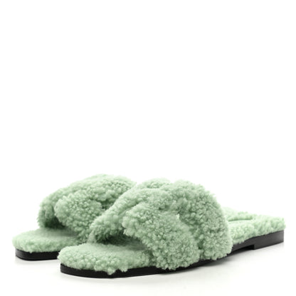 Hermes Woolskin Oran Sandals 39 Vert D’Eau 3 of 8