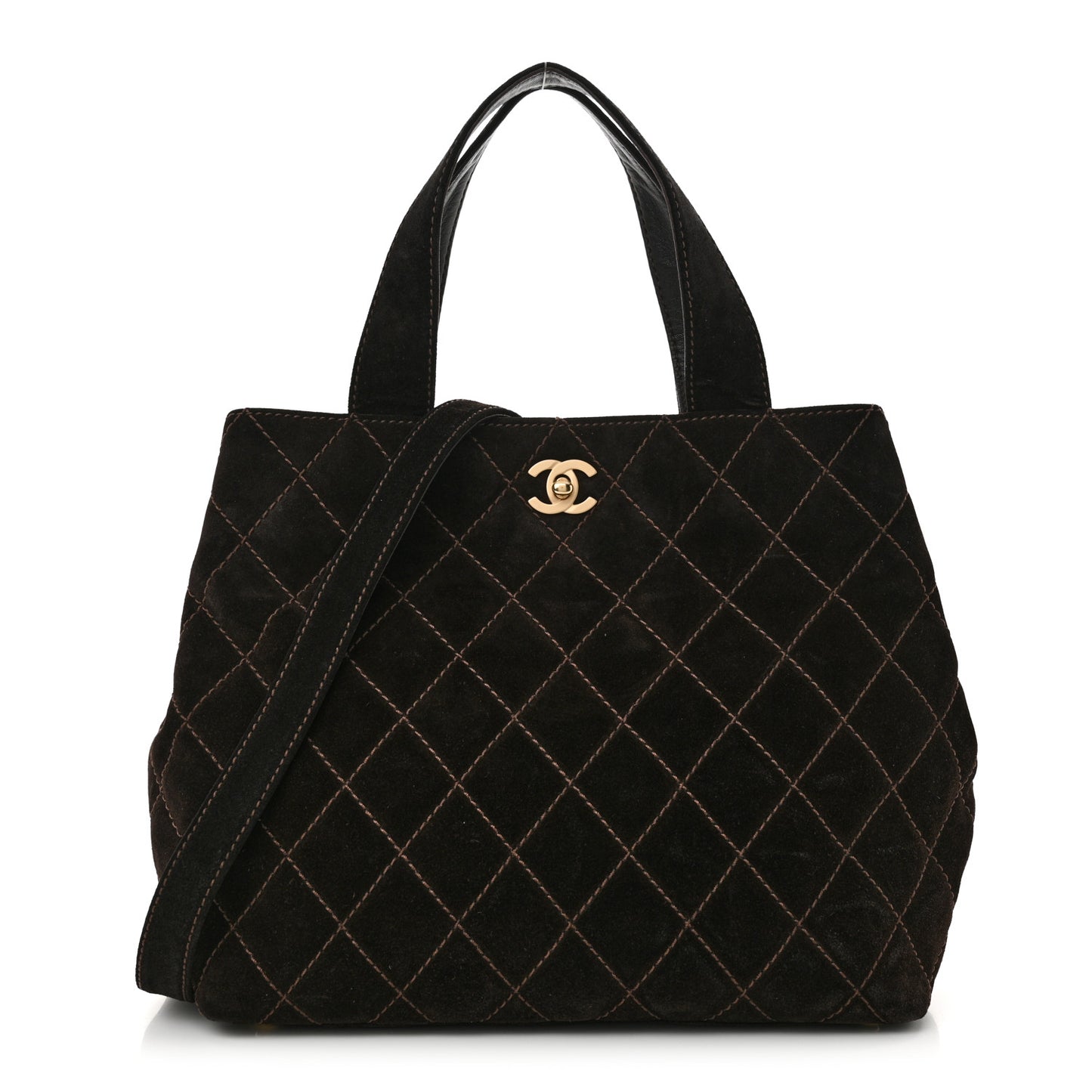 Suede Quilted Shopping Tote Brown