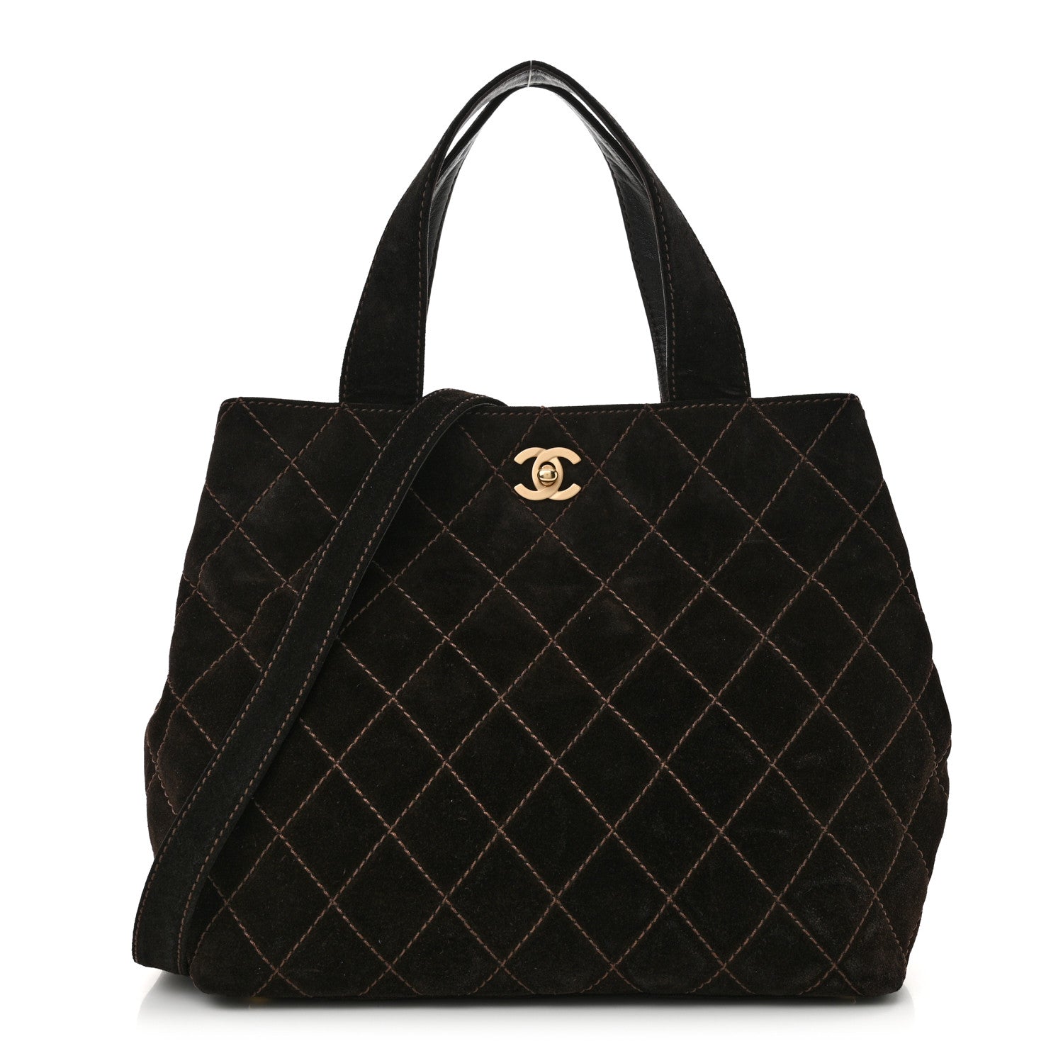 Chanel Suede Quilted Shopping Tote Brown 1 of 13