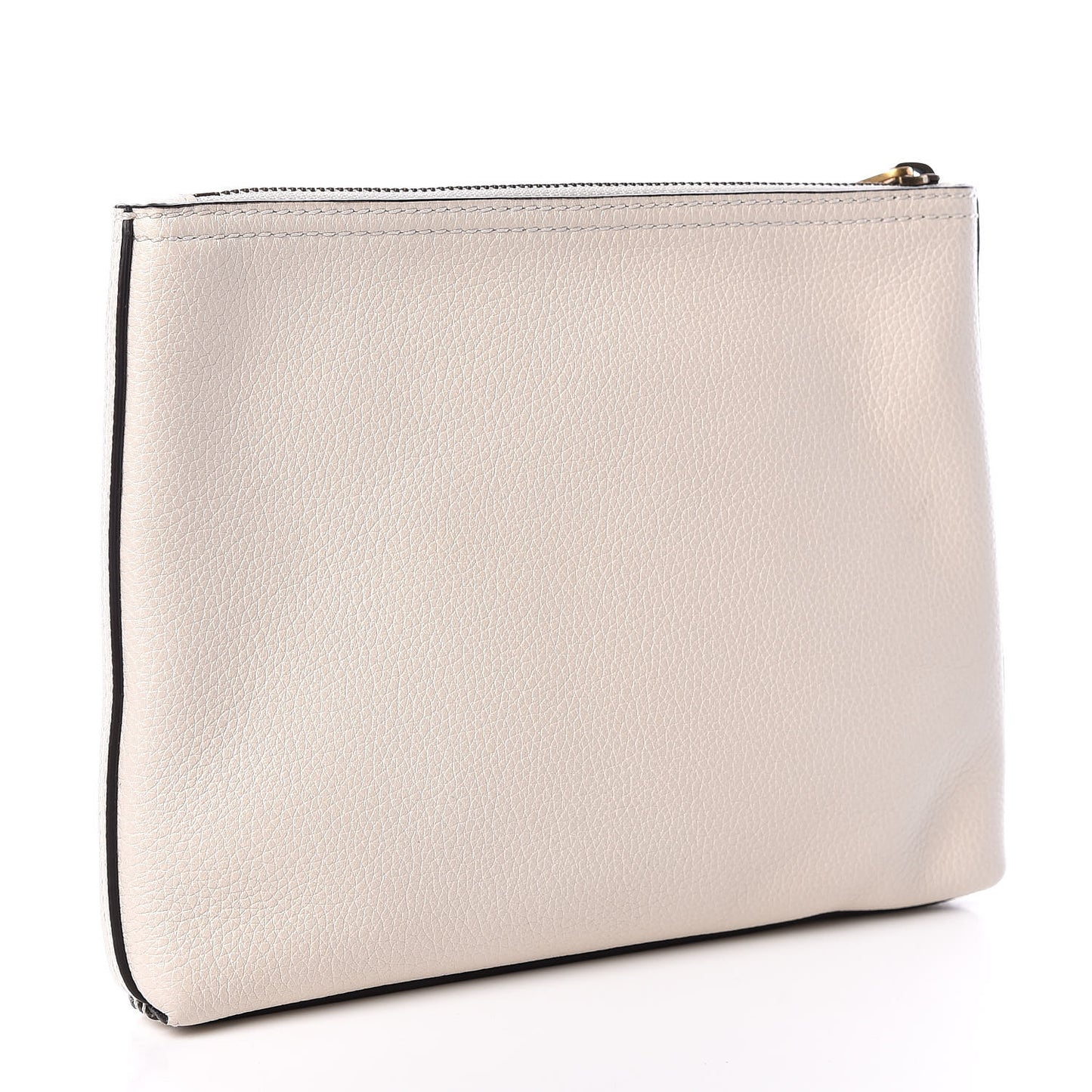 Pebbled Calfskin Medium Logo Portfolio Clutch White