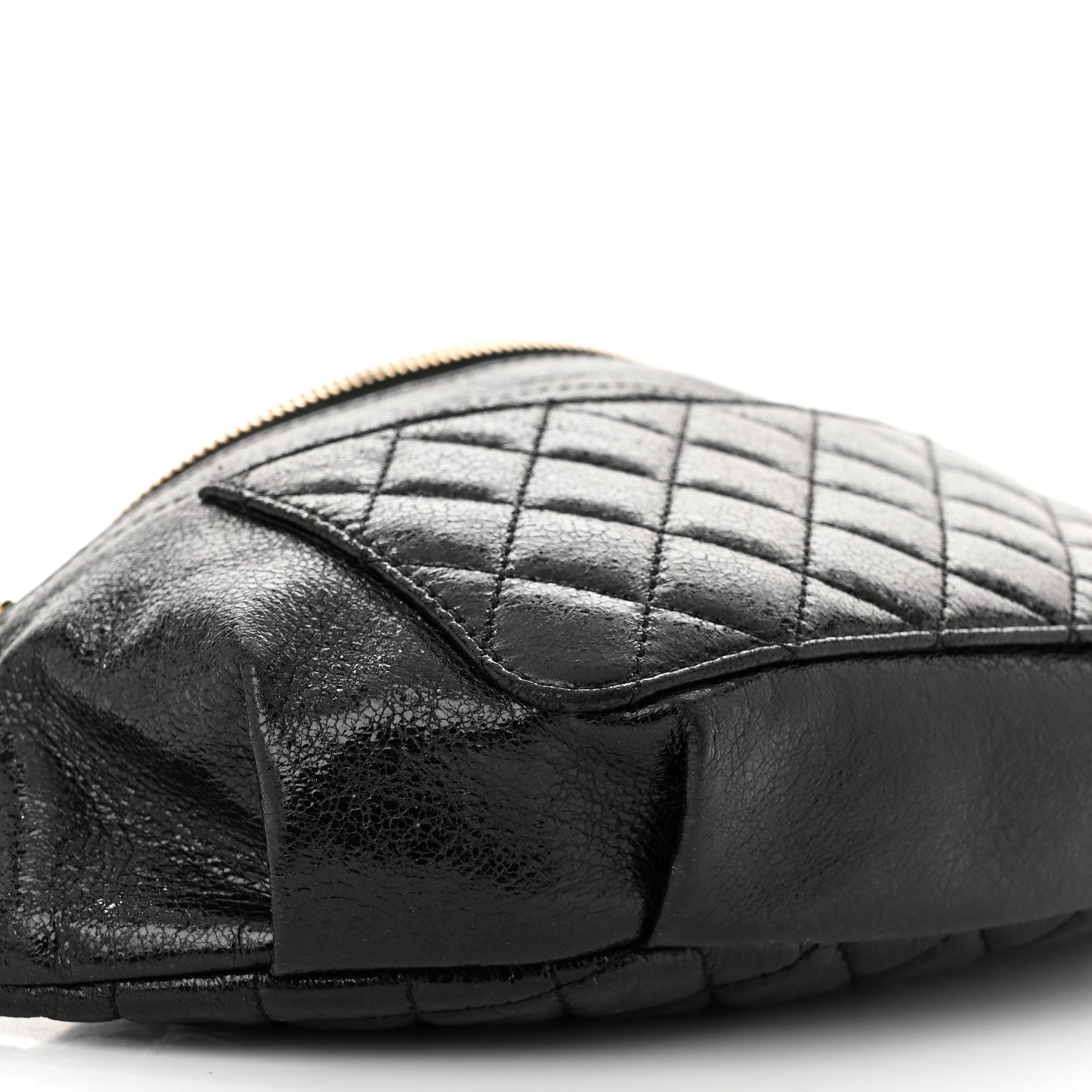Crumpled Glazed Lambskin Quilted Waist Bag Fanny Pack Black