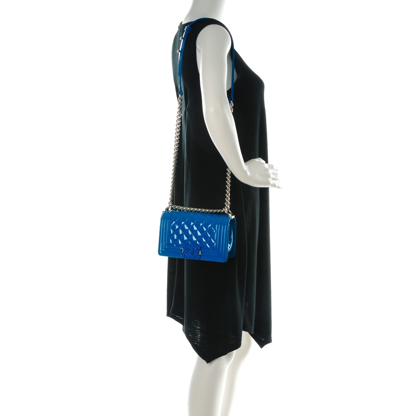 Patent Calfskin Small Boy Flap Plexiglass Blue