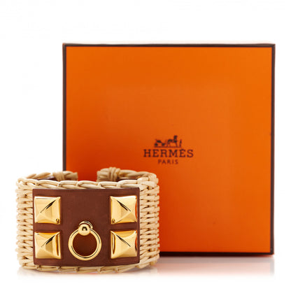 Hermes Wicker Barenia Medor Picnic Cuff Bracelet T3 Fauve 4 of 4