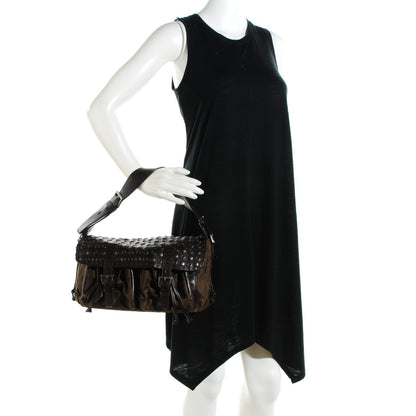 Prada Tessuto Nylon Calfskin Studded Shoulder Bag Bruciato 2 of 7