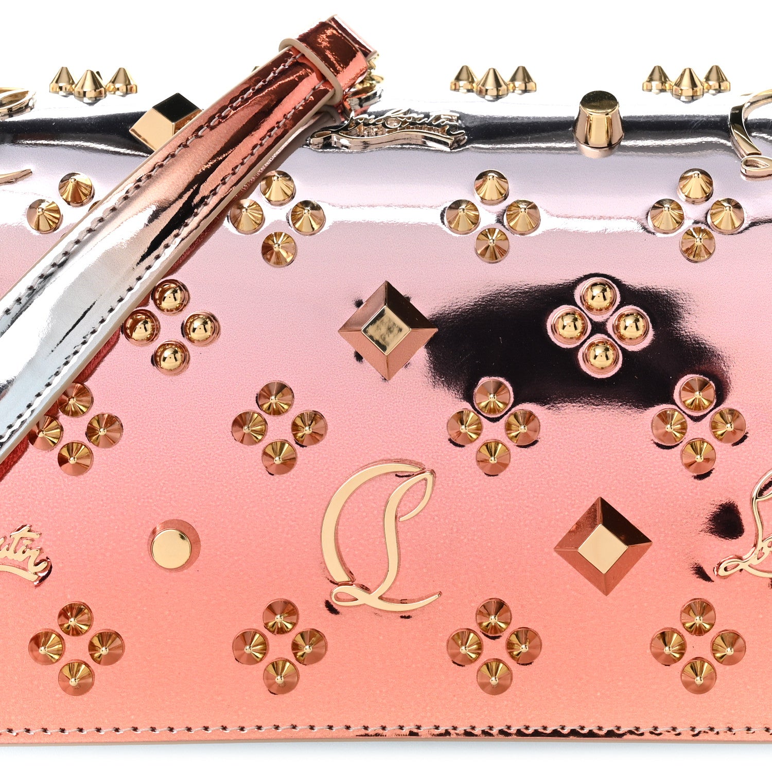 Christian Louboutin Mirror Degrade Spikes Loubinthesky Paloma Clutch Leche Gold 8 of 11