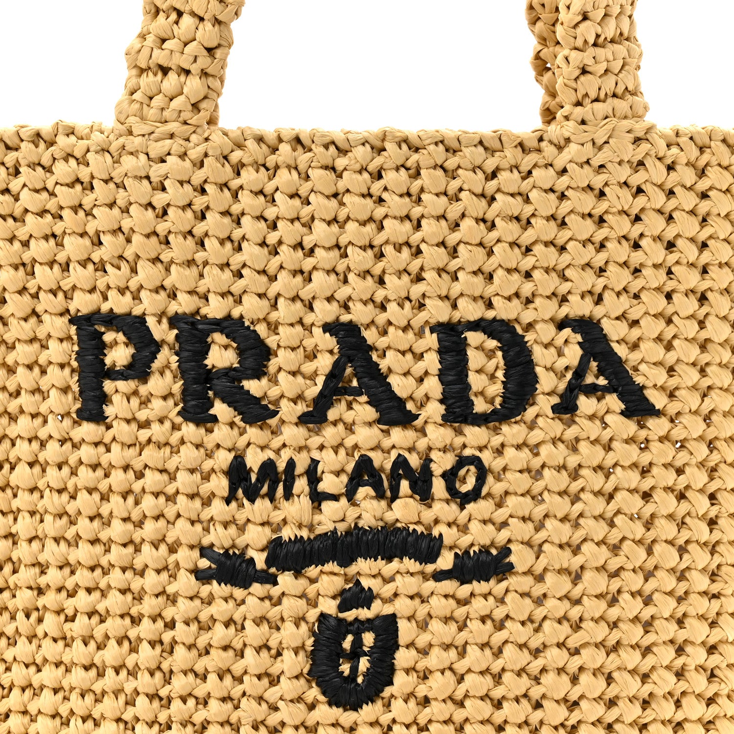 Prada Yarn Raffia Effect Crochet Embroidered Small Logo Tote Naturale 7 of 9