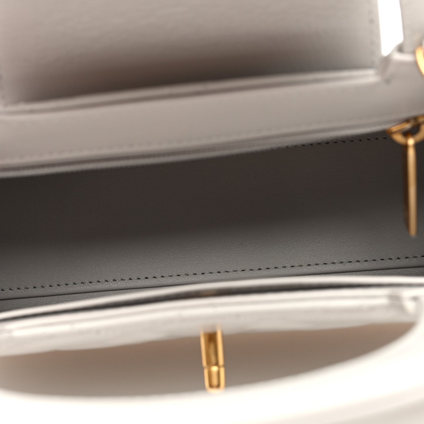 Shiny Aged Calfskin Quilted Nano Kelly Shopper Light Grey