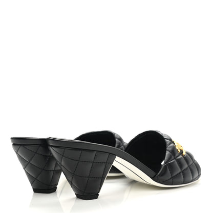 Chanel Lambskin Quilted Textured CC Mules 39 Black 4 of 9
