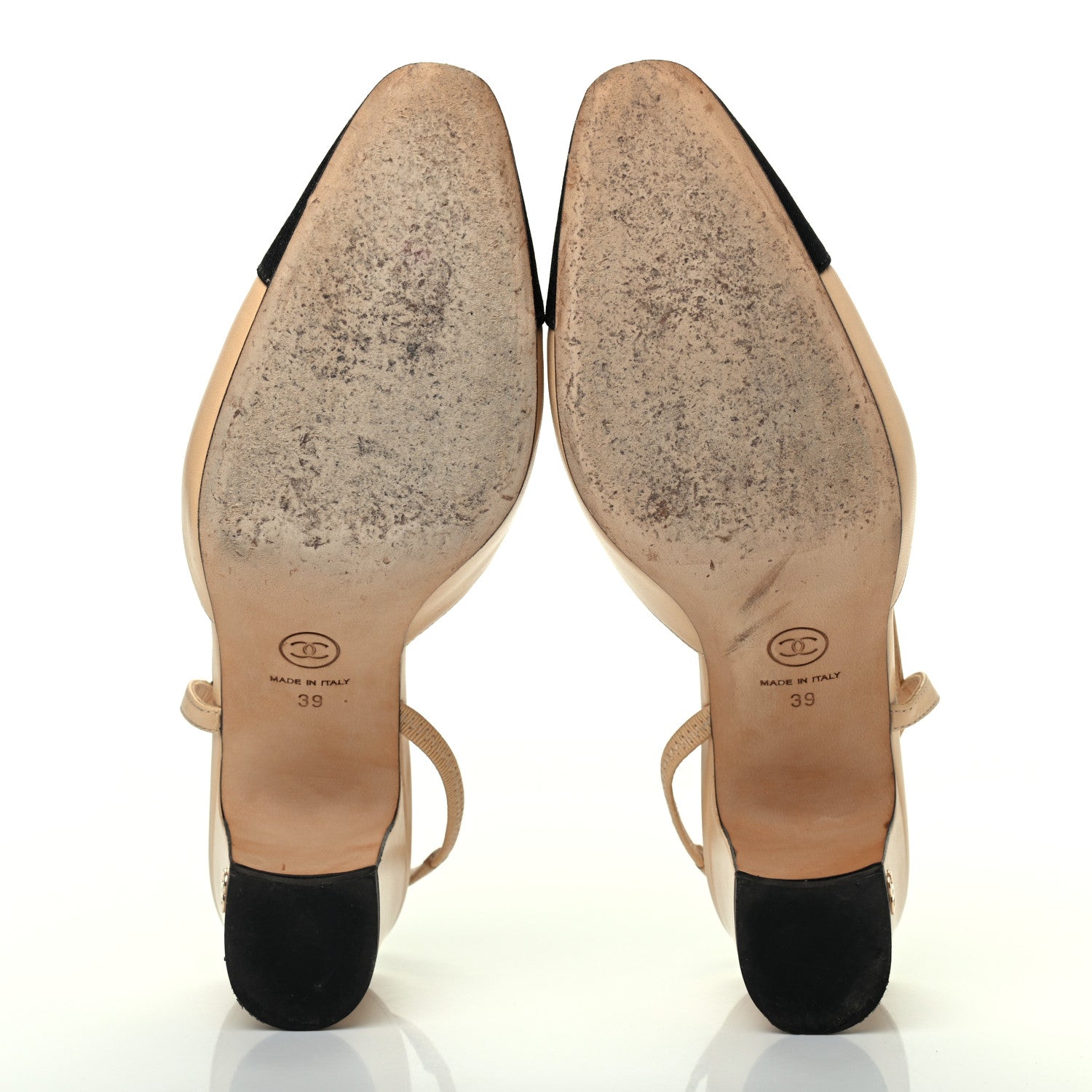 Chanel Goatskin Grosgrain Cap Toe CC Slingback Pumps 39 Beige Black 5 of 16