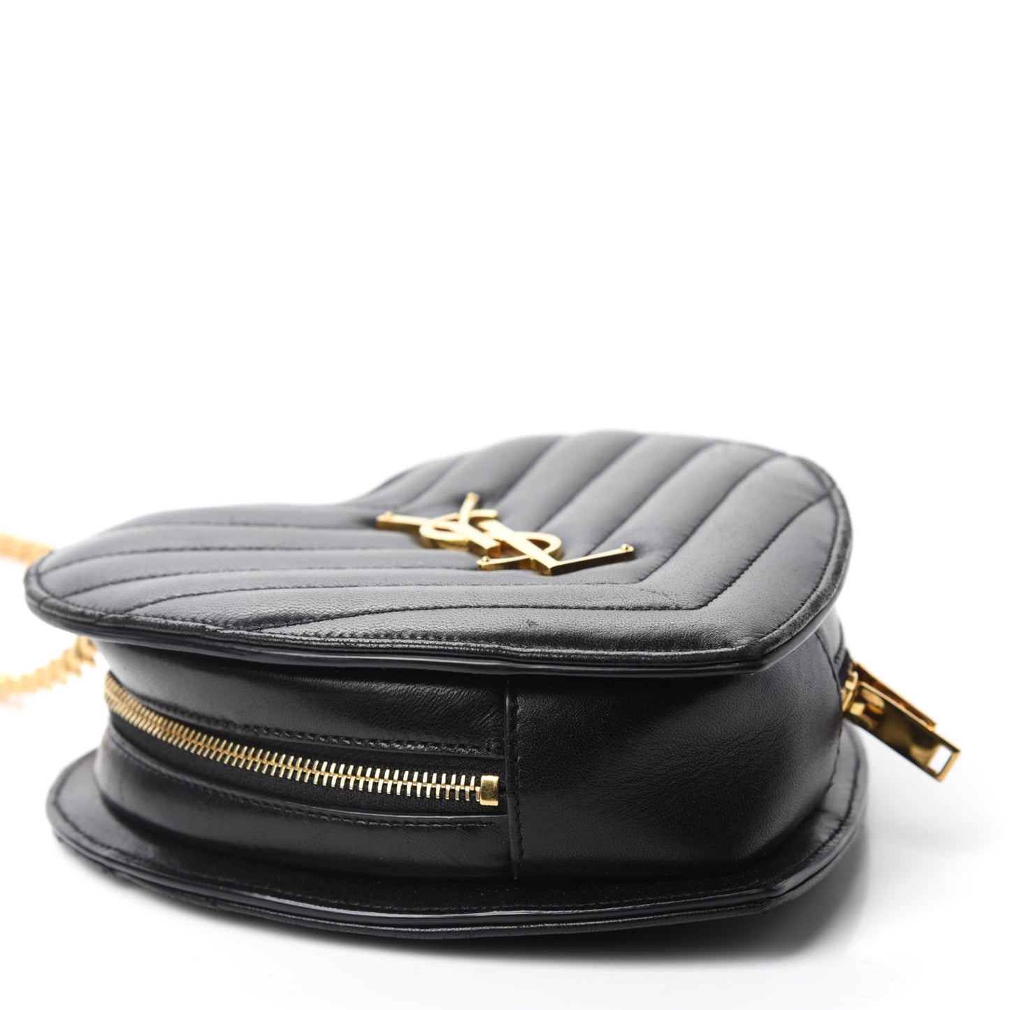 Lambskin Matelasse Chevron Monogram Small Love Heart Chain Bag Black