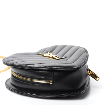 Saint Laurent Lambskin Matelasse Chevron Monogram Small Love Heart Chain Bag Black 4 of 10