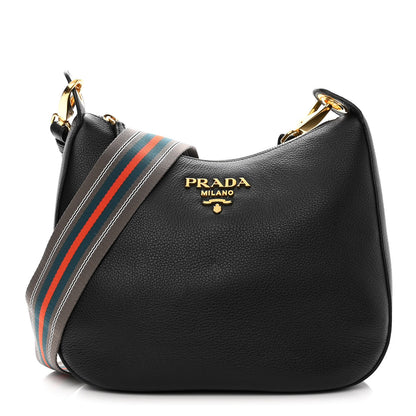 Prada Vitello Phenix Zippered Messenger Hobo Black 1 of 10