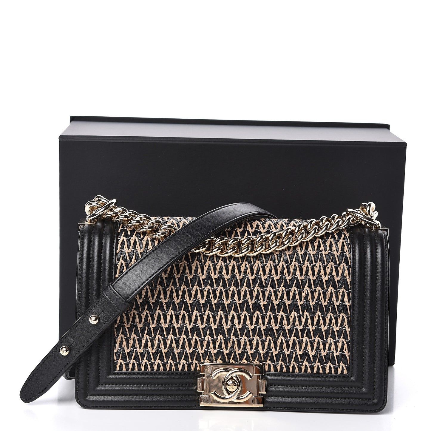 Lambskin Cotton Woven Medium Boy Flap Black