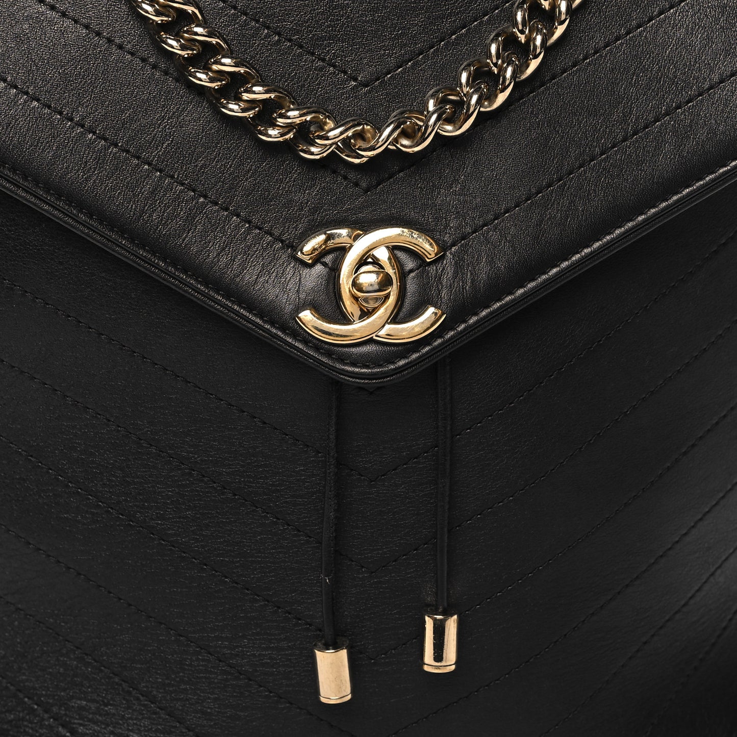 Grained Calfskin Chevron Stitched Backpack Black