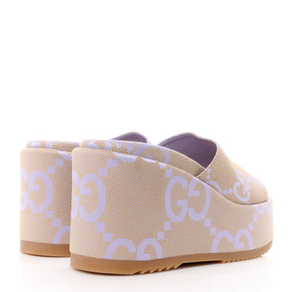 Gucci Monogram Jumbo GG Platform Slide Wedge Sandals 39.5 Beige Lapis 4 of 10