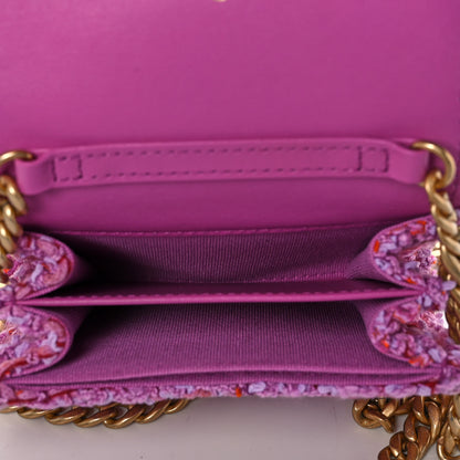 Chanel Tweed Enamel Quilted Pending CC Card Holder On Chain Light Purple Pink Red 5 of 12