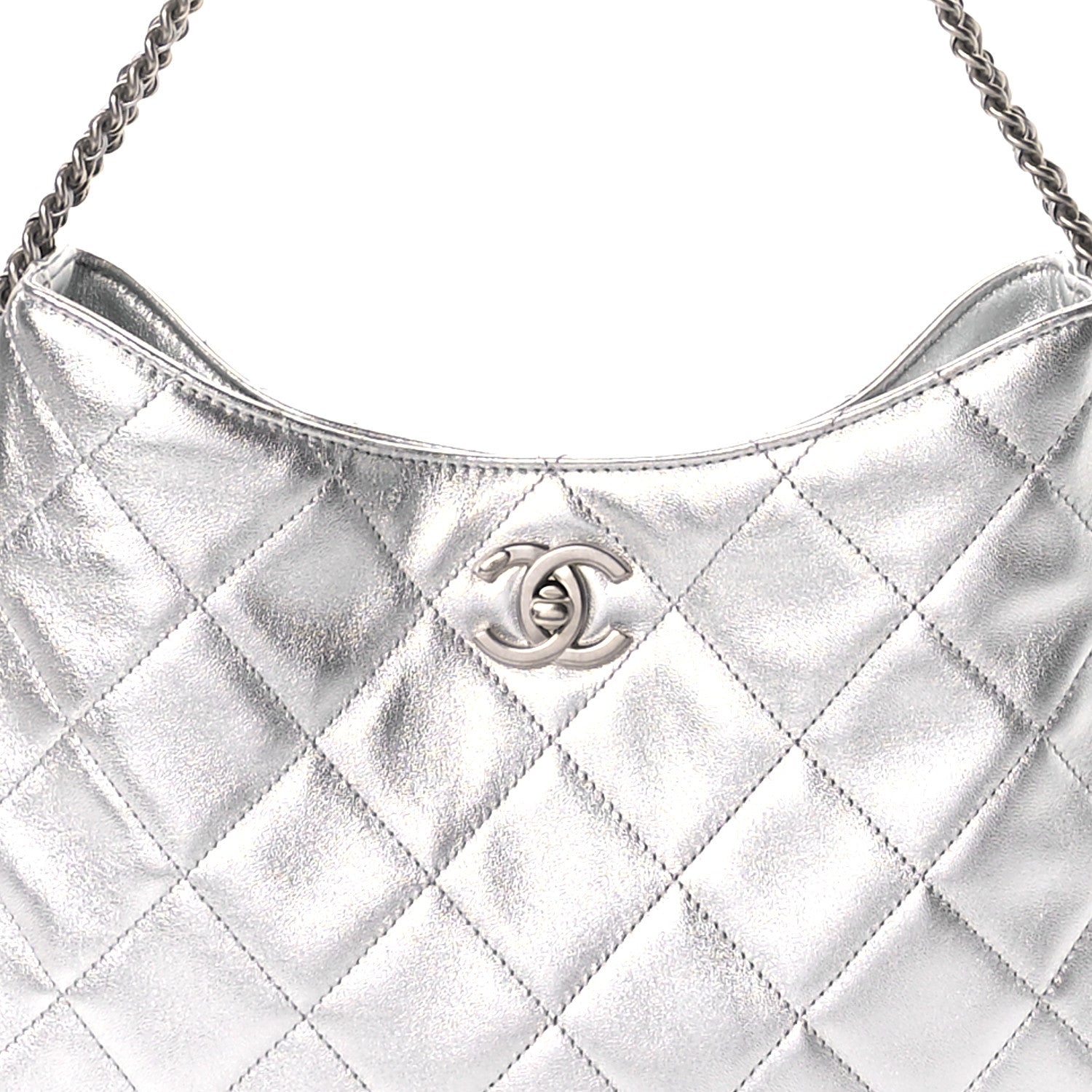 Chanel Metallic Lambskin Chain Rows Quilted Chain Hobo Silver 8 of 11