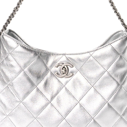 Chanel Metallic Lambskin Chain Rows Quilted Chain Hobo Silver 8 of 11