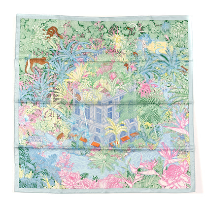 Hermes Silk Twill Faubourg Tropical Scarf 90 Bleu Vert Jaune 1 of 3