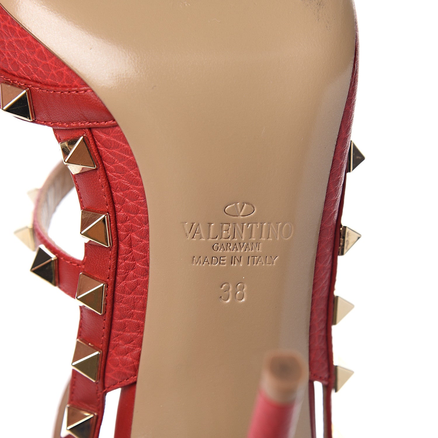 Valentino Garavani Pebbled Calfskin Rockstud Ankle Strap 100mm Pumps 38 Rosso Valentino 7 of 9