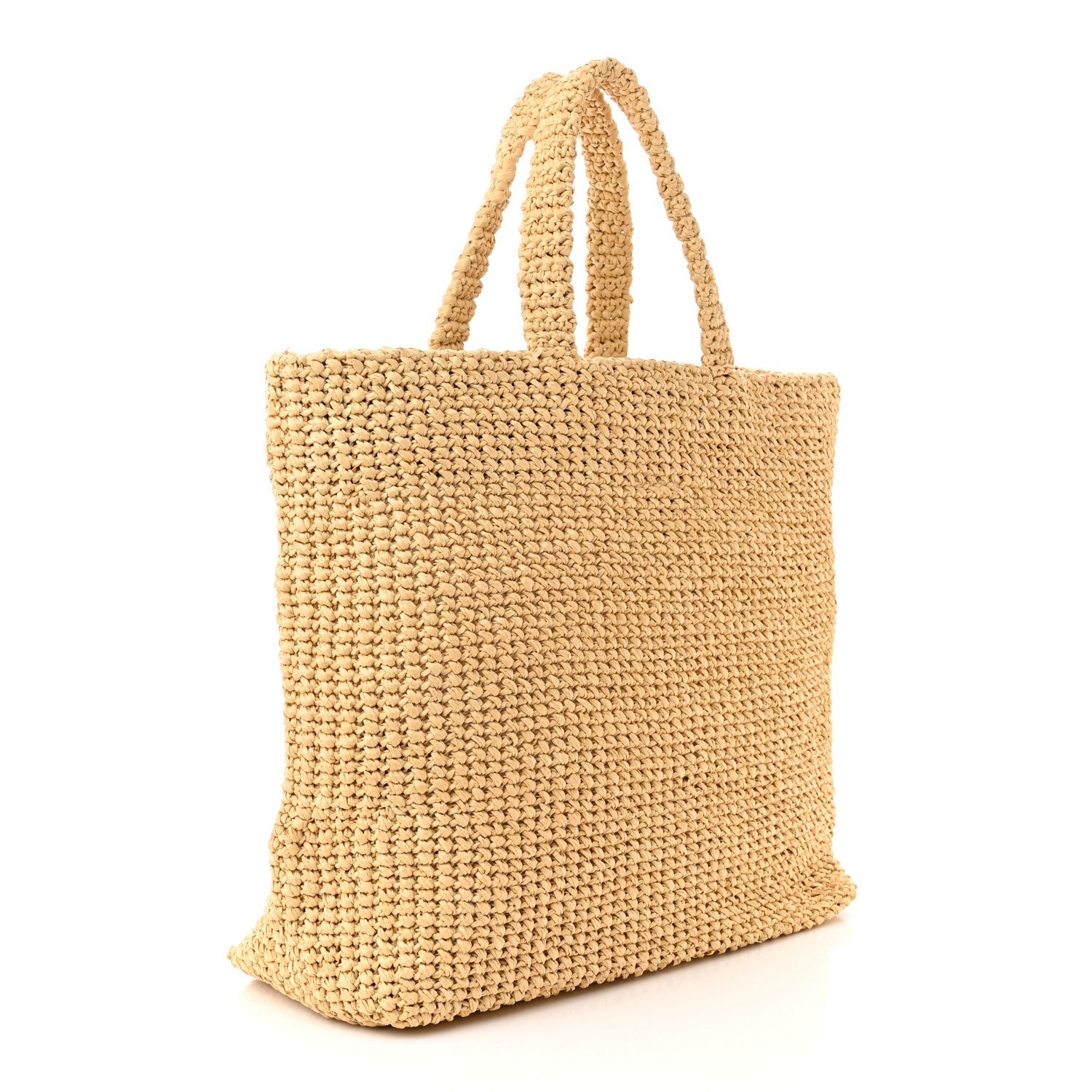 Prada Yarn Raffia Effect Crochet Embroidered Logo Tote Naturale 3 of 9