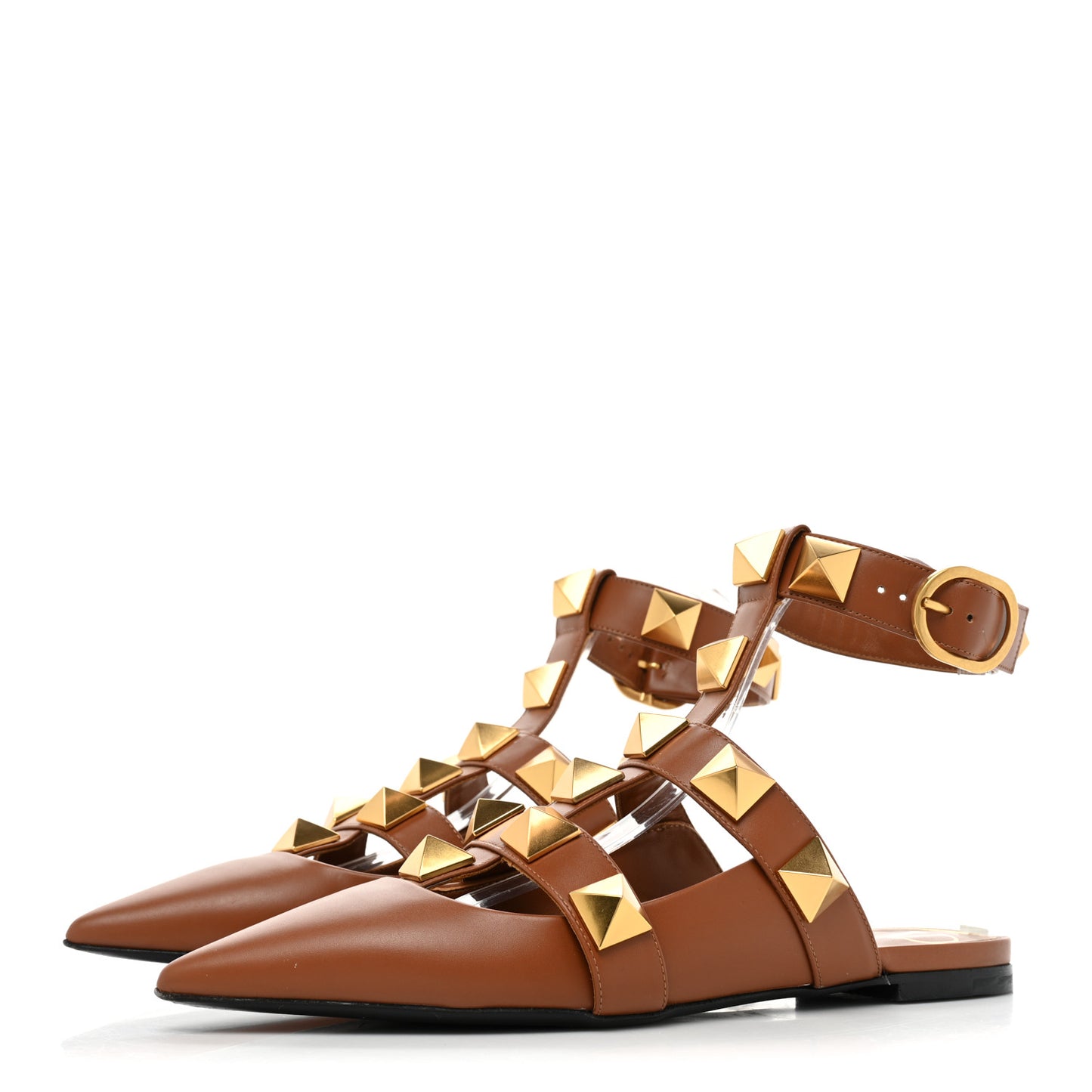 Calfskin Roman Stud Ankle Strap Flat Mules 37.5 Selleria
