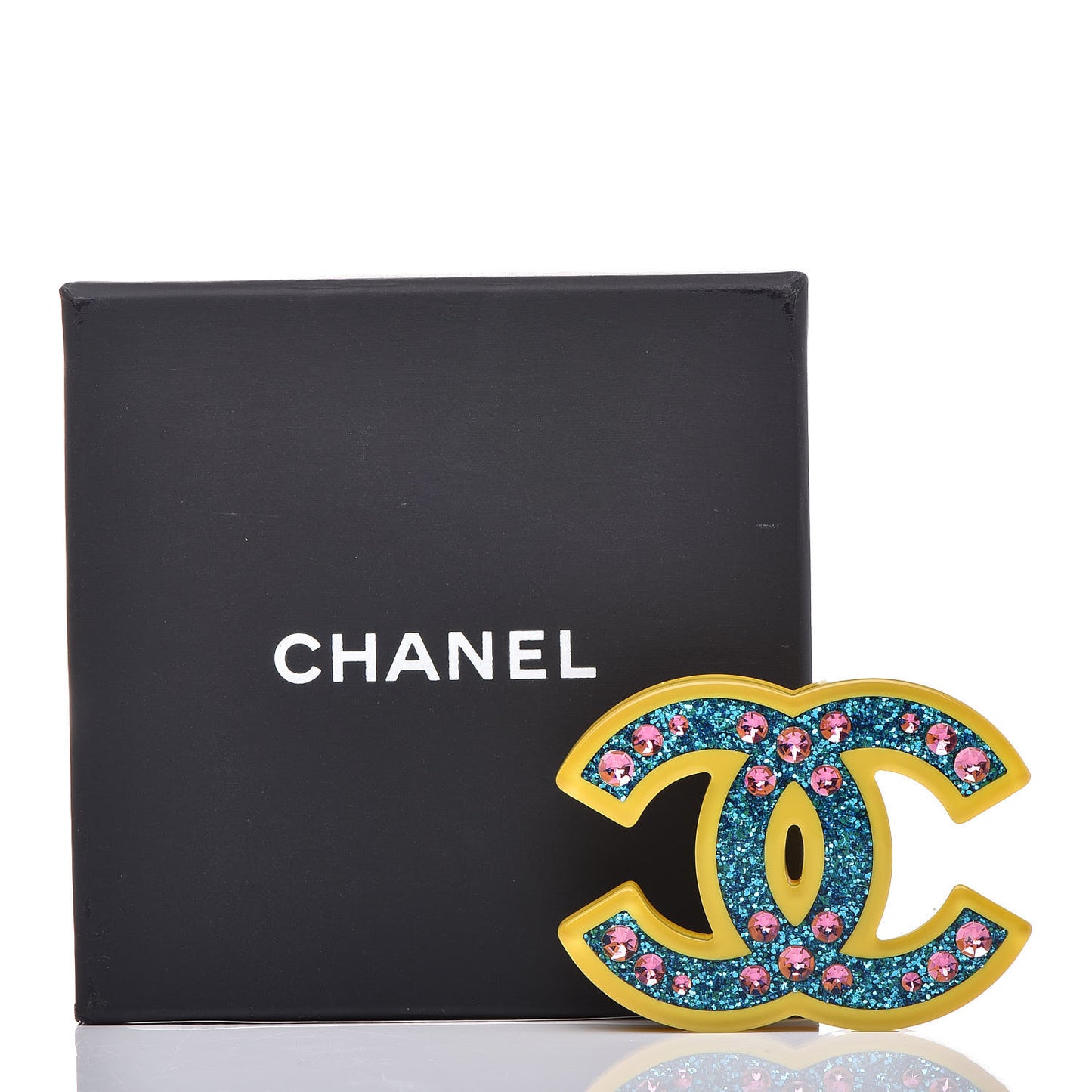 Resin Glitter Crystal CC Brooch Yellow Blue