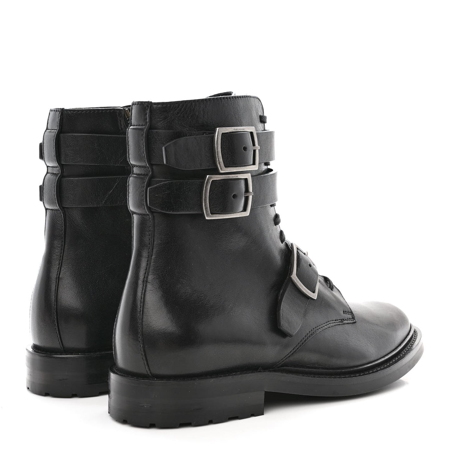 Kangaroo Calfskin Embossed Army 20 Strap Boots 37 Black