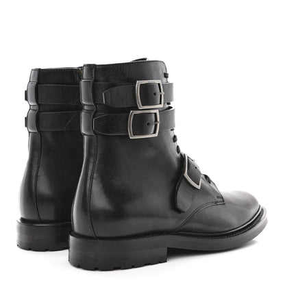 Saint Laurent Kangaroo Calfskin Embossed Army 20 Strap Boots 37 Black 4 of 9