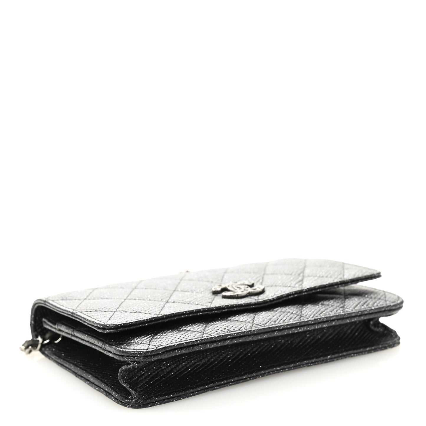 Glitter Calfskin Quilted Wallet on Chain WOC Black