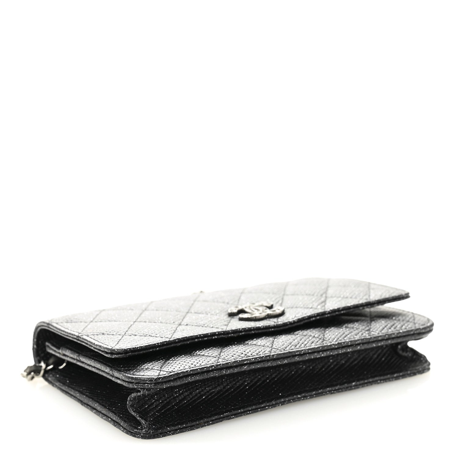 Chanel Glitter Calfskin Quilted Wallet on Chain WOC Black 4 of 12